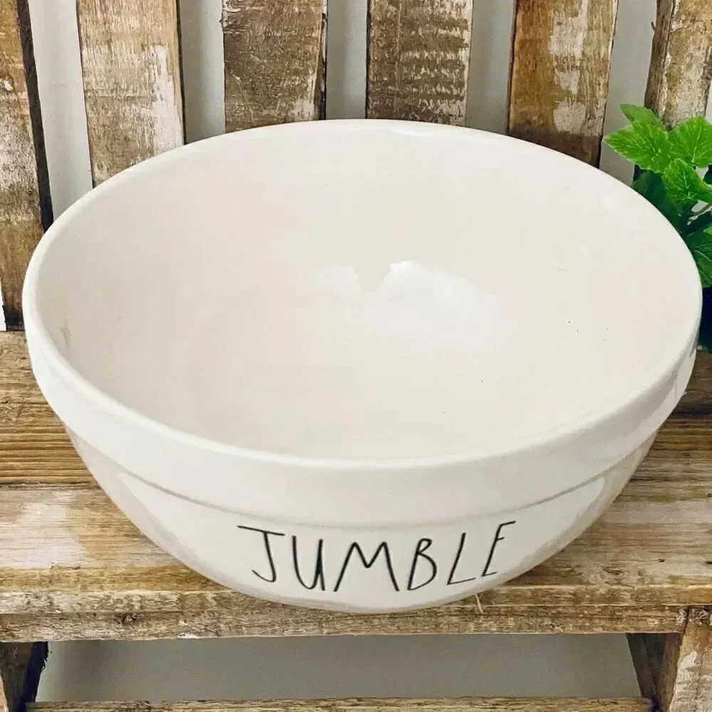 NWT Rae Dunn Gorgeous Large JUMBLE white Glossy Ceramic Serving Salad Pasta Bowl